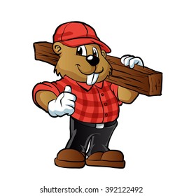 Beaver holding a plank of wood