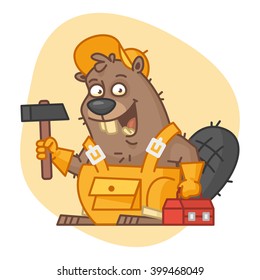 Beaver Holding Sign and Hammer