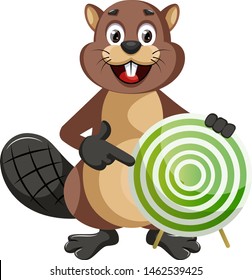 Beaver holding target, illustration, vector on white background.