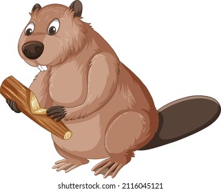 A Beaver Holding A Wood Stick Illustration