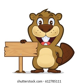 Beaver holding a wooden sign