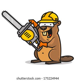 Beaver holds chainsaw