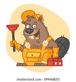 Beaver Holds Plunger and Tools
