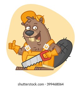 Beaver Holds Saw and Showing Thumbs Up