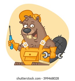 Beaver Holds Screwdriver and Wrench