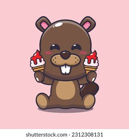 beaver with ice cream cartoon vector illustration.
Vector cartoon Illustration suitable for poster, brochure, web, mascot, sticker, logo and icon.