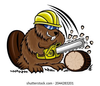 Beaver icon with chainsaw on white background.