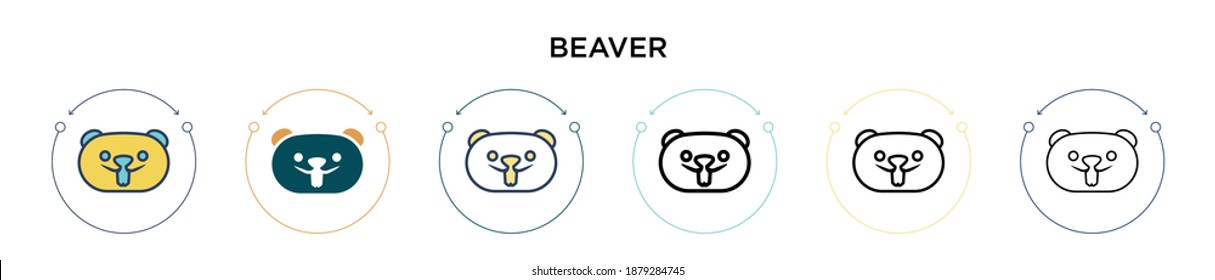 Beaver icon in filled, thin line, outline and stroke style. Vector illustration of two colored and black beaver vector icons designs can be used for mobile, ui, web