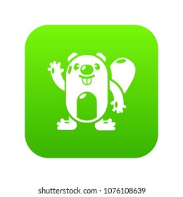 Beaver icon green vector isolated on white background