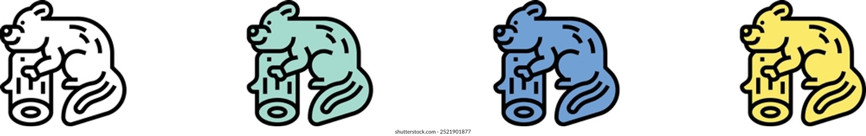 beaver icon. Outline, Green, Blue and Yellow Style Design Isolated On White Background