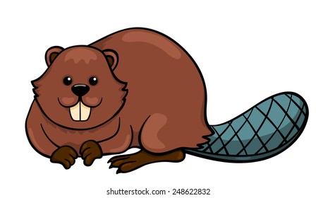 Beaver isolated on white. Cartoon vector illustration.