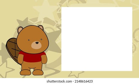 beaver kid chibi cartoon pictureframe in vector format