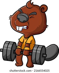 The beaver is lifting big weight with full of energy of illustration