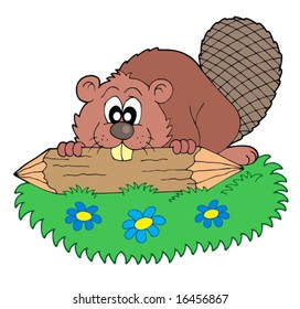 Beaver with log - vector illustration.