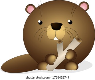 Beaver with log, vector illustration