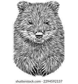 beaver logo, black and white illustration hand drawing beavers
