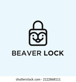 beaver logo combination with padlock vector icon silhouette illustration