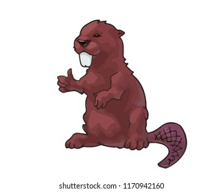 Beaver logo hand drawn vector colour illustration

