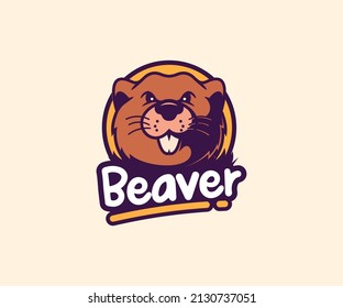 beaver logo illustration, mascot icon, flat cartoon style.