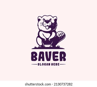 beaver logo illustration, mascot icon, flat cartoon style.