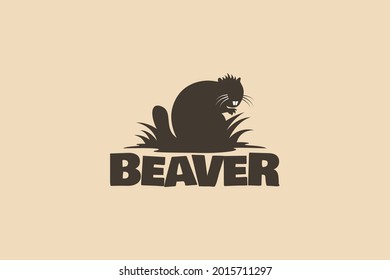 Beaver logo vector graphic with a beaver hunting in the swamp