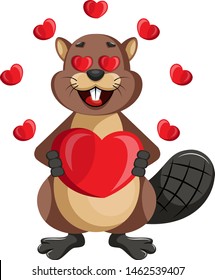Beaver in love, illustration, vector on white background.