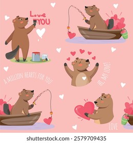 beaver in love, lovers, cute beaver, beaver sticker, love sticker, i love you, romance, love illustration, postcard