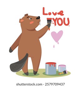 beaver in love, lovers, cute beaver, beaver sticker, love sticker, i love you, romance, love illustration