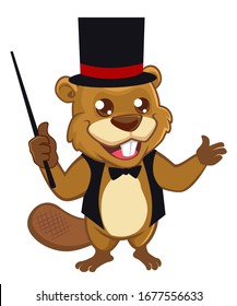 Beaver magician mascot cartoon in vector