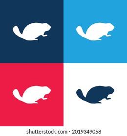 Beaver Mammal Animal Shape blue and red four color minimal icon set