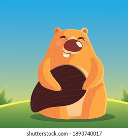beaver mammal rodent cartoon animal wild vector illustration