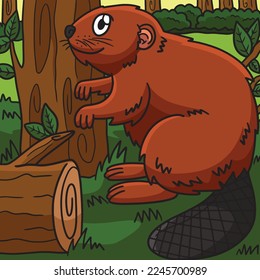 Beaver Marine Animal Colored Cartoon Illustration