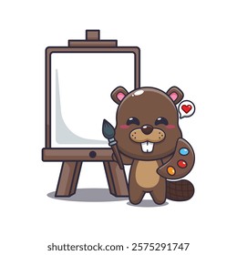 beaver mascot cartoon character vector illustration wants to paint on canvas.
design element for poster, brochure, web, mascot, sticker, logo and icon.