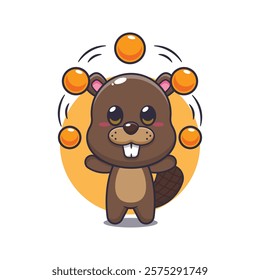 beaver mascot cartoon character vector illustration circus attraction with balls.
design element for poster, brochure, web, mascot, sticker, logo and icon.