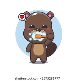 beaver mascot cartoon character vector illustration brushing teeth.
design element for poster, brochure, web, mascot, sticker, logo and icon.