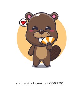 beaver mascot cartoon character vector illustration with hand fan.
design element for poster, brochure, web, mascot, sticker, logo and icon.