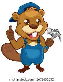 Beaver mascot cartoon with hammer in vector