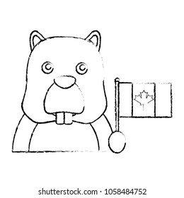 beaver mascot holding canadian flag