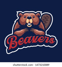 Beaver Mascot Logo for sport and esport isolated on dark Blue background