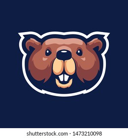 Beaver Mascot Logo for sport and esport isolated on dark Blue background