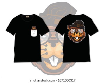 Beaver mascot vector. Cool beaver illustration with t shirt design