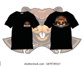 Vector de mascota de castor. Ilustración del castor con diseño de camiseta