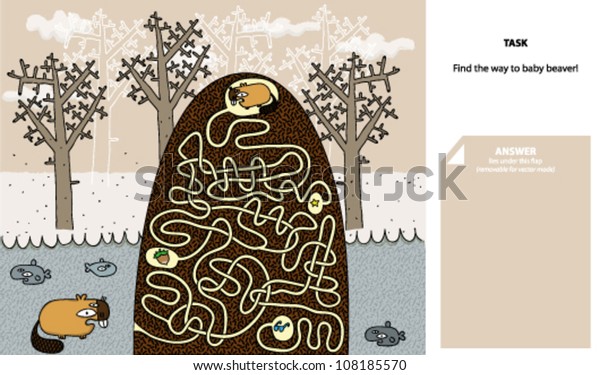 Beaver Maze Game Solution Stock Vector (Royalty Free) 108185570