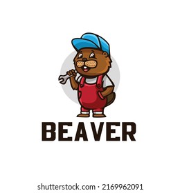 Beaver Mechanic Cartoon Mascot Logo