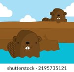 Beaver mom and baby vector illustration