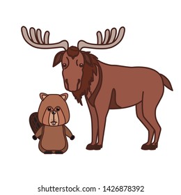 Beaver and moose animal of canada design