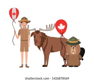 Beaver and moose animal of canada design