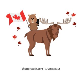 Beaver and moose animal of canada design