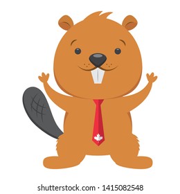 beaver necktie flag character happy canada day vector illustration