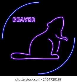 beaver neon sign, modern glowing banner design, colorful modern design trend on black background. Vector illustration.